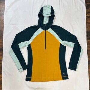 Smartwool Merino 250 Women’s 1/4 Zip Hoodie Colorblock Mustard Navy Teal XL